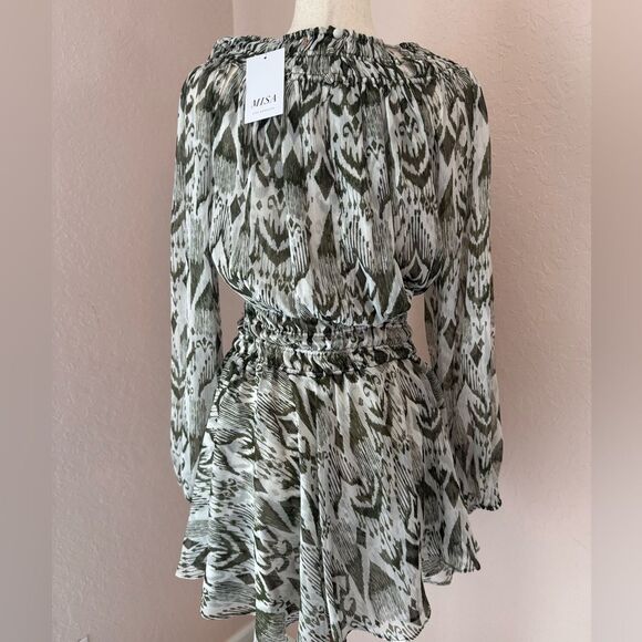 NWT Misa Los Angeles Mercy mini dress in green ikat pattern S - Picture 14 of 15